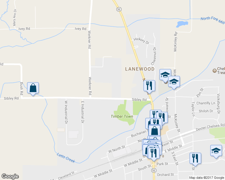 map of restaurants, bars, coffee shops, grocery stores, and more near 5975 Sibley Road in Chelsea