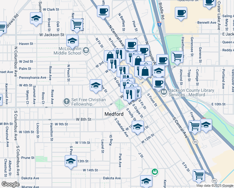 map of restaurants, bars, coffee shops, grocery stores, and more near 29 North Holly Street in Medford