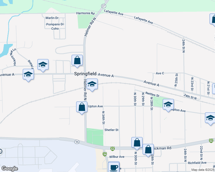 map of restaurants, bars, coffee shops, grocery stores, and more near 424 North 34th Street in Springfield