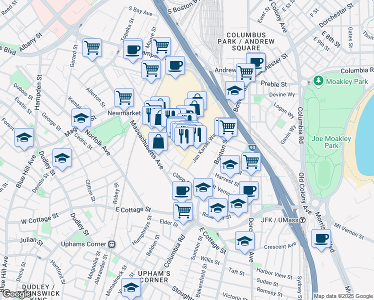 map of restaurants, bars, coffee shops, grocery stores, and more near 20b District Avenue in Boston