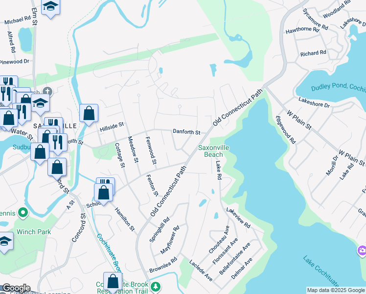 map of restaurants, bars, coffee shops, grocery stores, and more near 46 Saxony Road in Framingham
