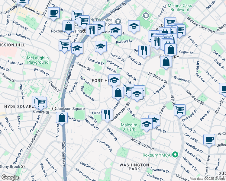map of restaurants, bars, coffee shops, grocery stores, and more near 51 Cedar Street in Boston