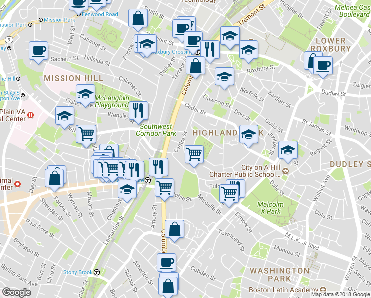 map of restaurants, bars, coffee shops, grocery stores, and more near 142 Centre Street in Boston