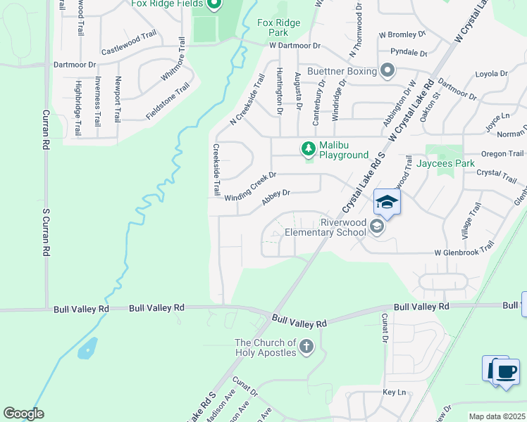 map of restaurants, bars, coffee shops, grocery stores, and more near 5408 Abbey Drive in McHenry