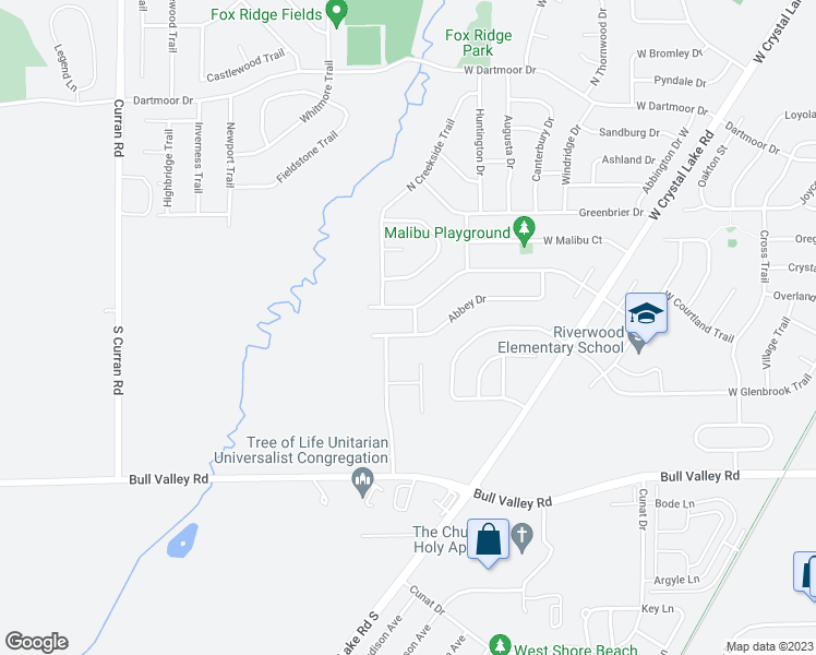 map of restaurants, bars, coffee shops, grocery stores, and more near 5502 Abbey Drive in McHenry