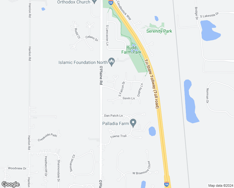 map of restaurants, bars, coffee shops, grocery stores, and more near 1920 South Falcon Drive in Libertyville