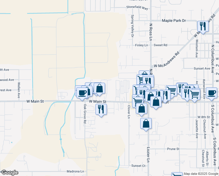 map of restaurants, bars, coffee shops, grocery stores, and more near 2642 West Main Street in Medford