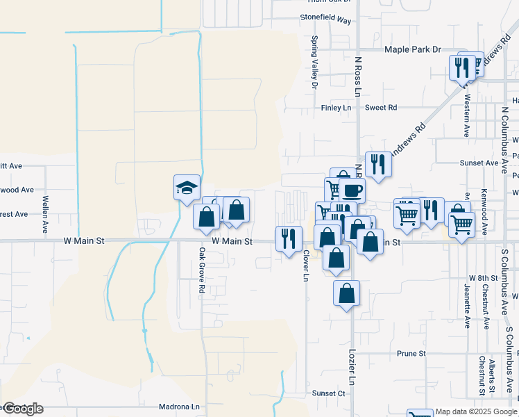 map of restaurants, bars, coffee shops, grocery stores, and more near 2644 West Main Street in Medford