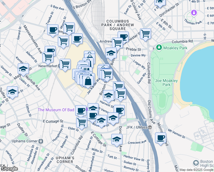 map of restaurants, bars, coffee shops, grocery stores, and more near in Boston