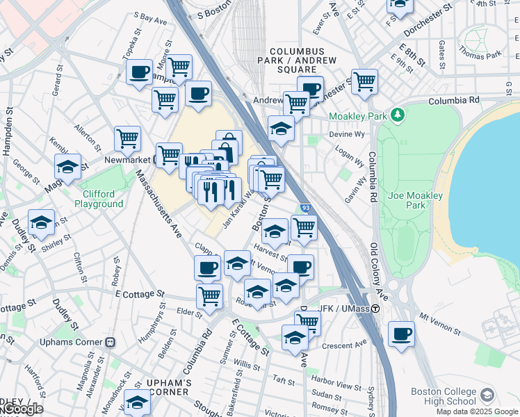 map of restaurants, bars, coffee shops, grocery stores, and more near in Boston