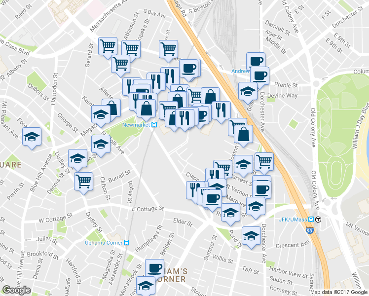 map of restaurants, bars, coffee shops, grocery stores, and more near 4 Allstate Road in Boston