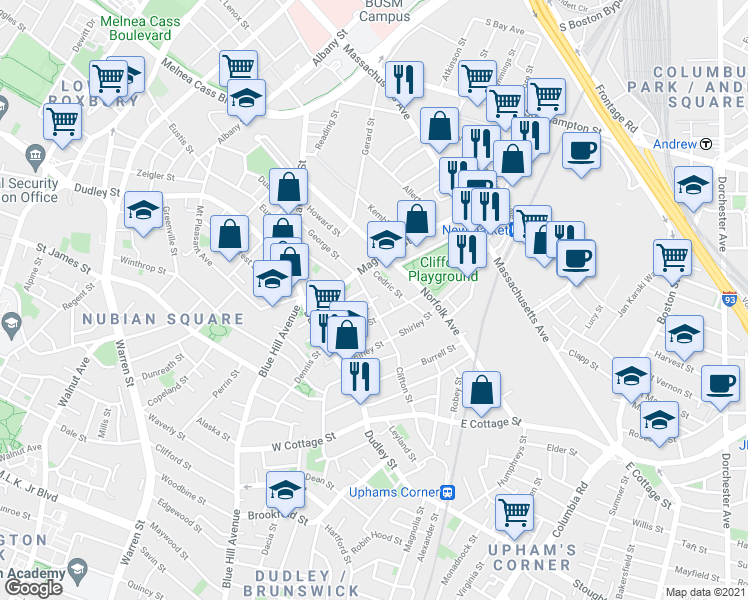 map of restaurants, bars, coffee shops, grocery stores, and more near 4-41/2 Jarvis Place in Boston