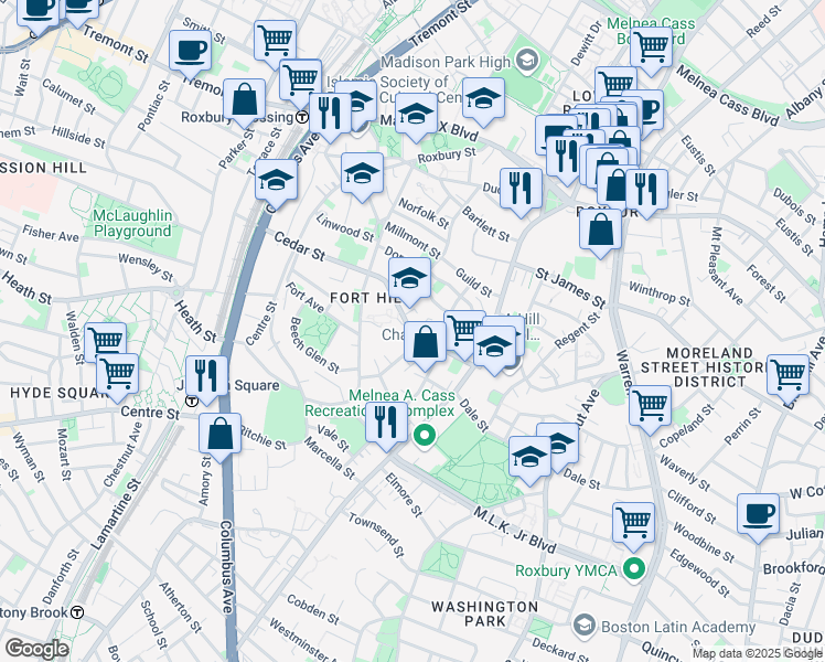 map of restaurants, bars, coffee shops, grocery stores, and more near 51 Cedar Street in Boston