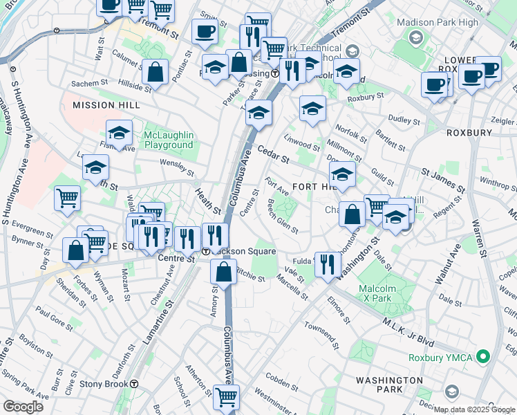 map of restaurants, bars, coffee shops, grocery stores, and more near 142 Centre Street in Boston