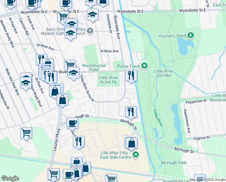 map of restaurants, bars, coffee shops, grocery stores, and more near 1219 Copperfield Place in Windsor