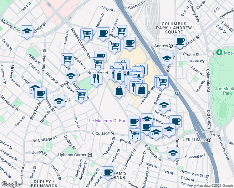 map of restaurants, bars, coffee shops, grocery stores, and more near 1104 Massachusetts Avenue in Boston