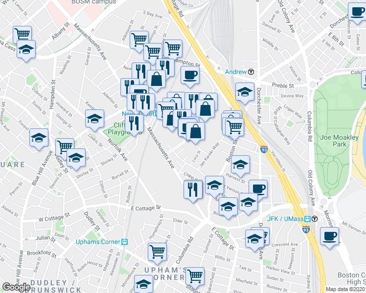 map of restaurants, bars, coffee shops, grocery stores, and more near 4 Allstate Road in Boston