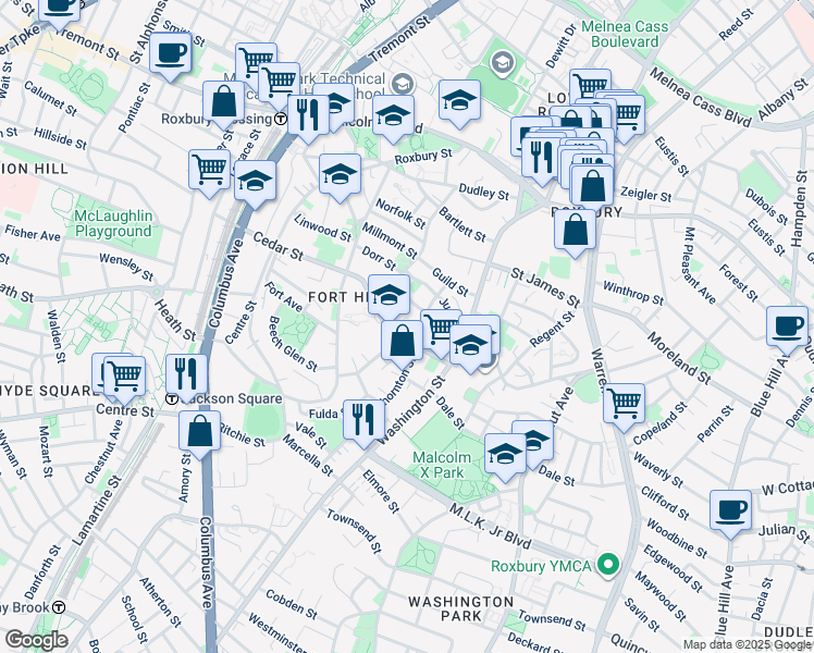map of restaurants, bars, coffee shops, grocery stores, and more near 51 Cedar Street in Boston