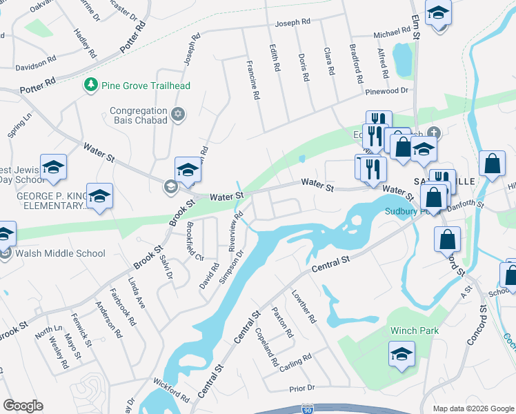 map of restaurants, bars, coffee shops, grocery stores, and more near 7 Fairfield Road in Framingham