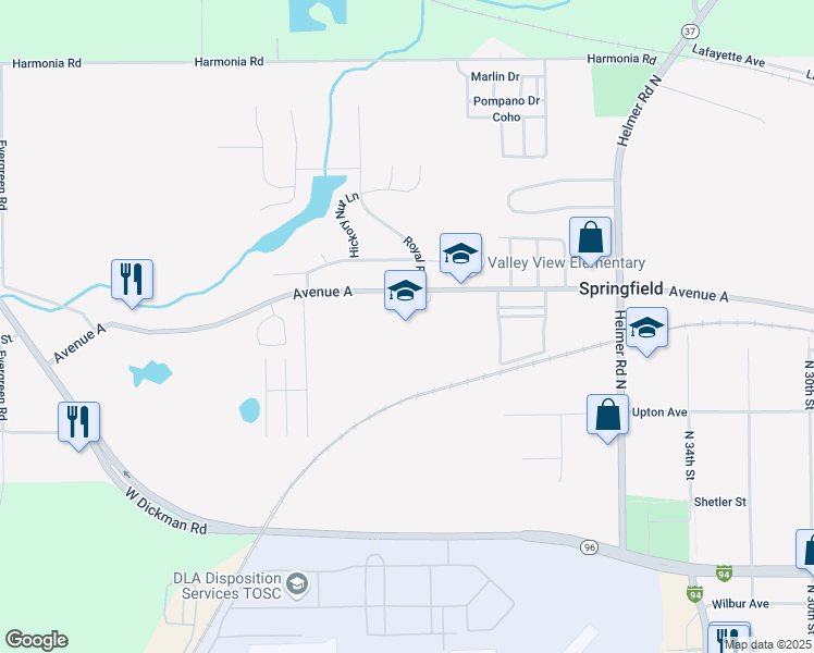 map of restaurants, bars, coffee shops, grocery stores, and more near 1023 Avenue A in Battle Creek