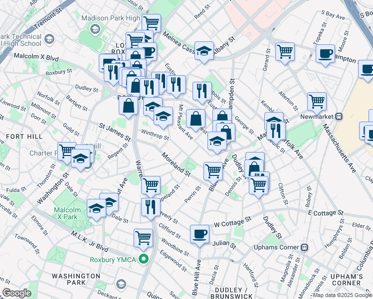 map of restaurants, bars, coffee shops, grocery stores, and more near 60 Winthrop Street in Boston