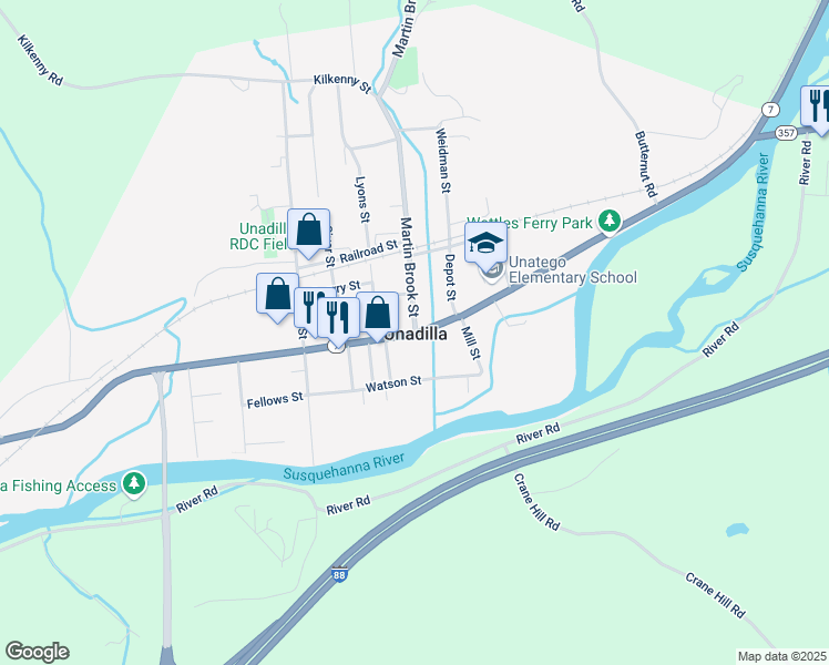 map of restaurants, bars, coffee shops, grocery stores, and more near in Unadilla