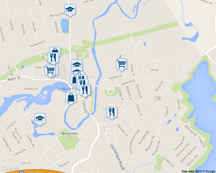 map of restaurants, bars, coffee shops, grocery stores, and more near 108 Danforth St in Framingham