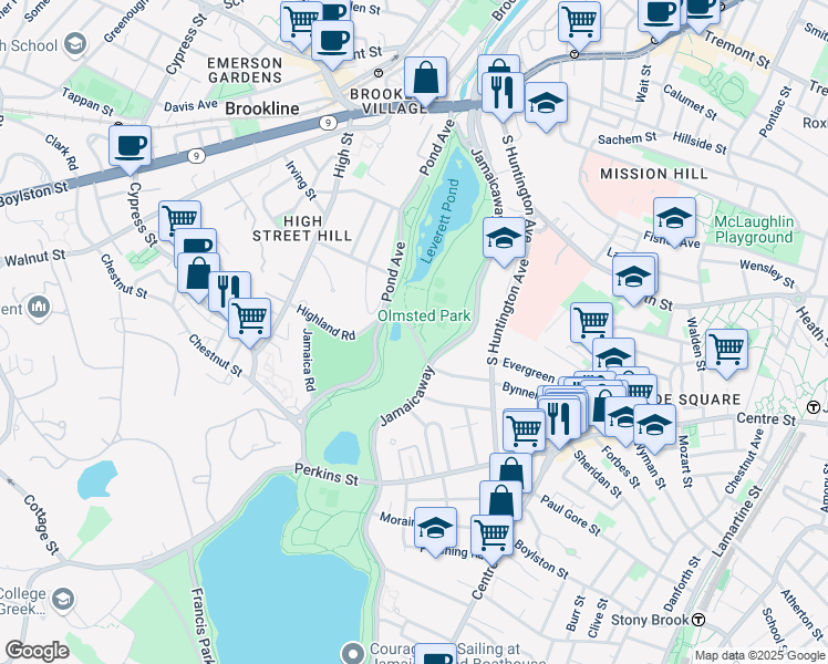 map of restaurants, bars, coffee shops, grocery stores, and more near Willow Pond Road in Boston