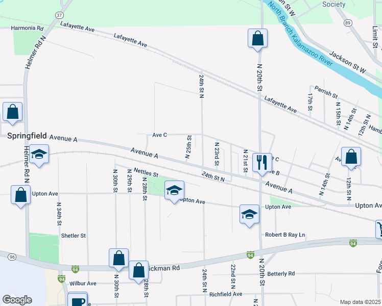 map of restaurants, bars, coffee shops, grocery stores, and more near 440 North 25th Street in Springfield