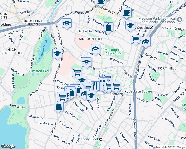 map of restaurants, bars, coffee shops, grocery stores, and more near 22 Schiller Street in Boston