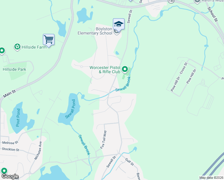 map of restaurants, bars, coffee shops, grocery stores, and more near 299 Sewall Street in Boylston