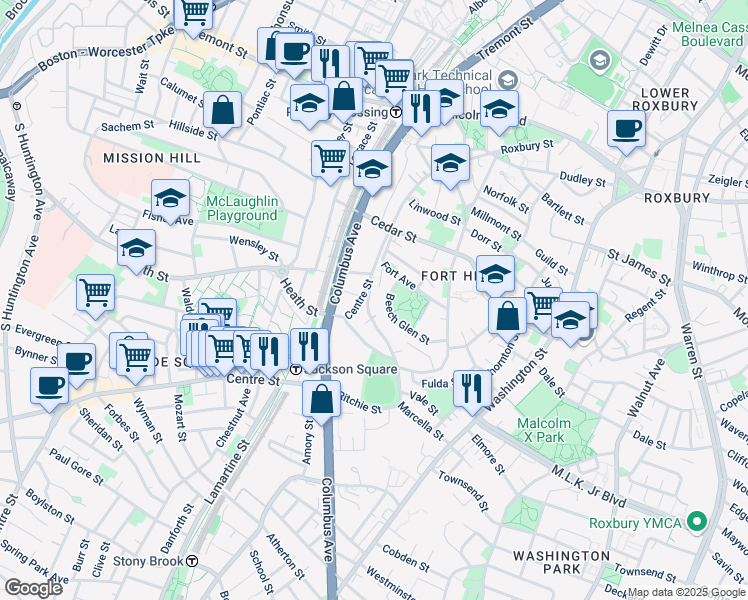 map of restaurants, bars, coffee shops, grocery stores, and more near 142 Centre Street in Boston