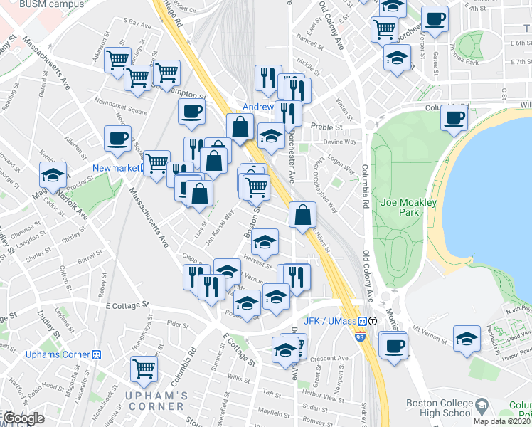 map of restaurants, bars, coffee shops, grocery stores, and more near 26 Washburn Street in Boston