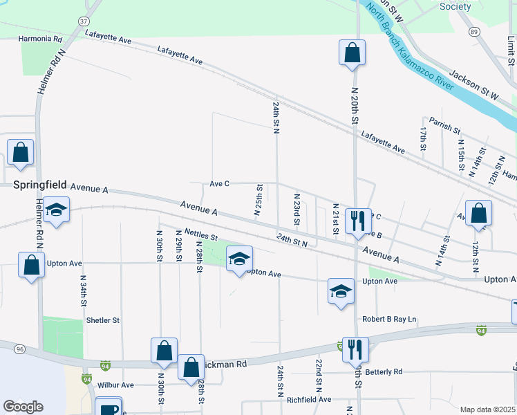 map of restaurants, bars, coffee shops, grocery stores, and more near 440 North 25th Street in Springfield