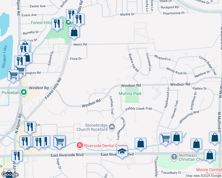 map of restaurants, bars, coffee shops, grocery stores, and more near 5324 Mist Flower Terrace in Loves Park