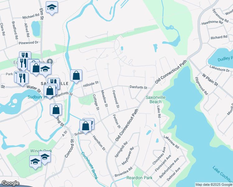 map of restaurants, bars, coffee shops, grocery stores, and more near 18 Fenwood Street in Framingham