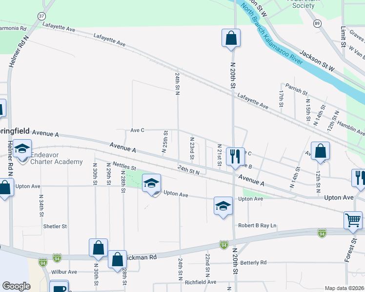 map of restaurants, bars, coffee shops, grocery stores, and more near 446 24th Street North in Springfield