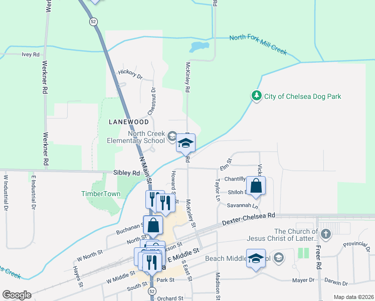 map of restaurants, bars, coffee shops, grocery stores, and more near 775 McKinley Road in Chelsea