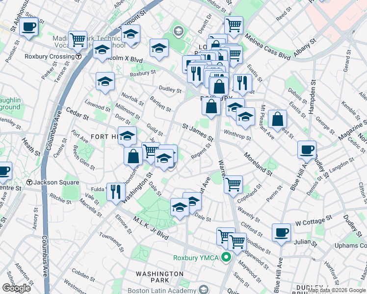 map of restaurants, bars, coffee shops, grocery stores, and more near 46 Alpine Street in Boston