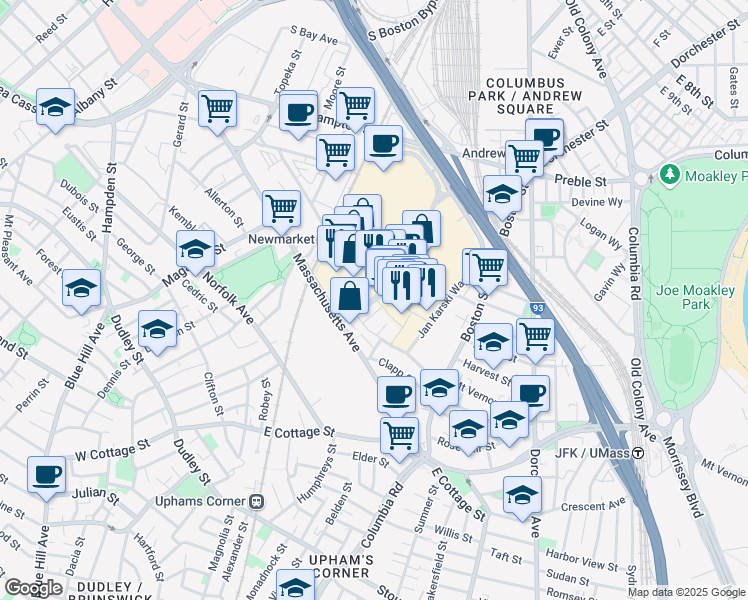 map of restaurants, bars, coffee shops, grocery stores, and more near 4 Allstate Road in Boston