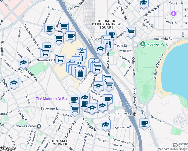 map of restaurants, bars, coffee shops, grocery stores, and more near in Boston