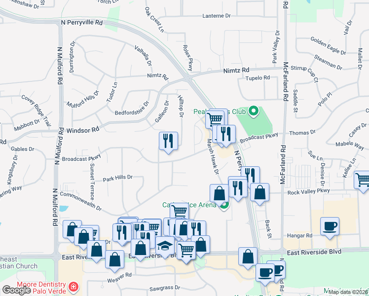 map of restaurants, bars, coffee shops, grocery stores, and more near 6553 Glen Abbey Drive in Loves Park