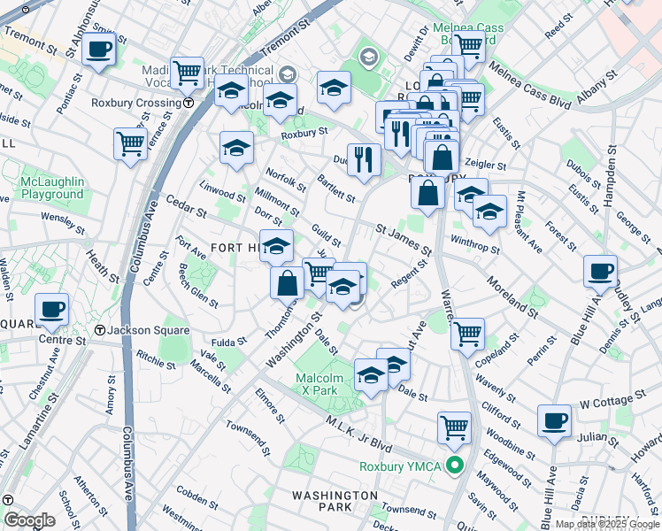 map of restaurants, bars, coffee shops, grocery stores, and more near 31 Juniper Street in Boston