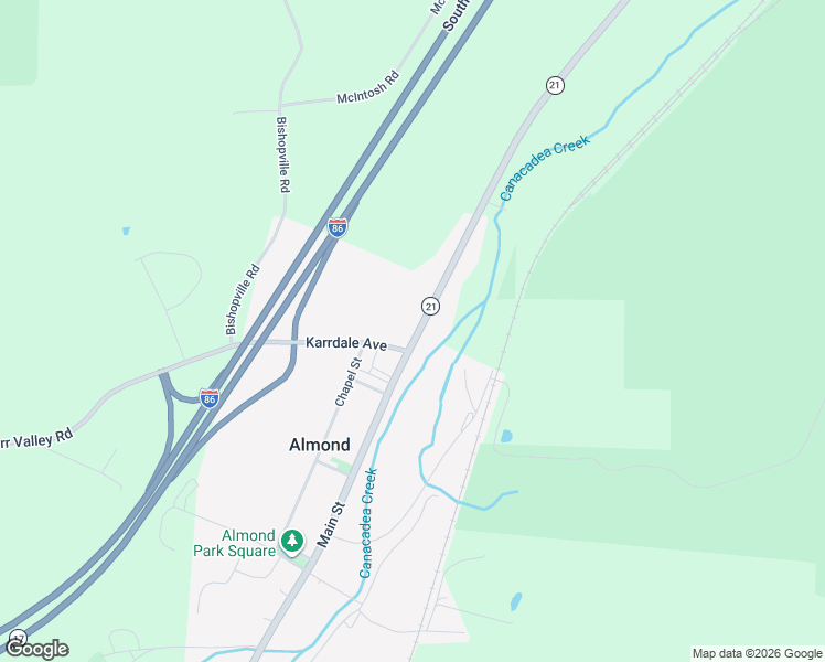 map of restaurants, bars, coffee shops, grocery stores, and more near 5 Main Street in Almond