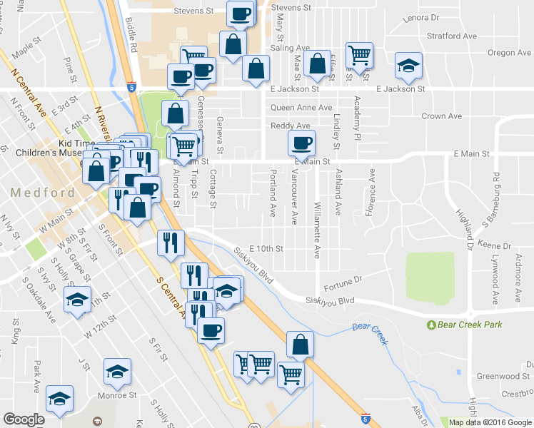 map of restaurants, bars, coffee shops, grocery stores, and more near 126 Portland Avenue in Medford