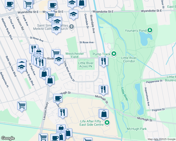 map of restaurants, bars, coffee shops, grocery stores, and more near 1219 Copperfield Place in Windsor