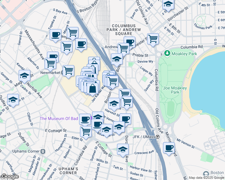 map of restaurants, bars, coffee shops, grocery stores, and more near in Boston