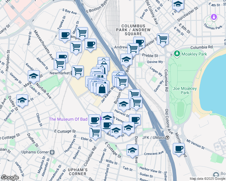 map of restaurants, bars, coffee shops, grocery stores, and more near in Boston