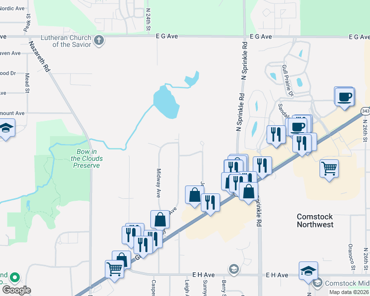 map of restaurants, bars, coffee shops, grocery stores, and more near 4091 Saratoga Avenue in Kalamazoo