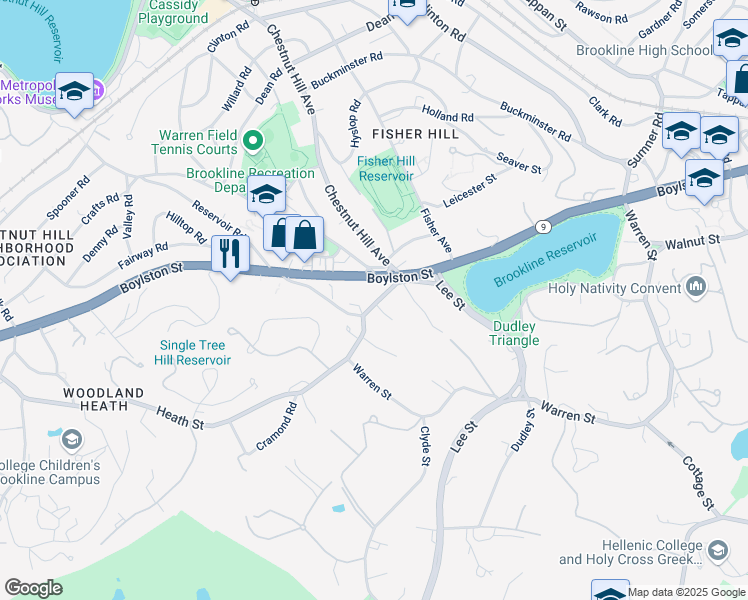 map of restaurants, bars, coffee shops, grocery stores, and more near 35 Heath Street in Brookline